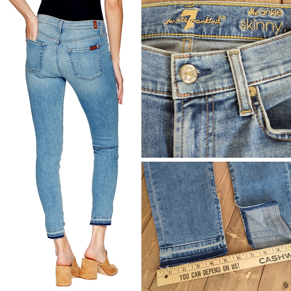 7 for all mankind The Ankle Skinny Split Raw Hem Jeans 25W